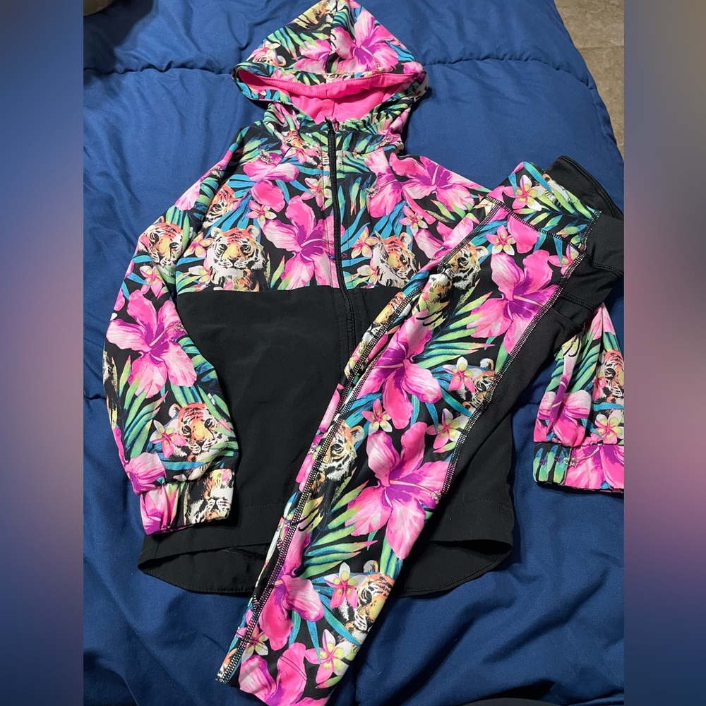 Floral and tigers child track suit outfit
